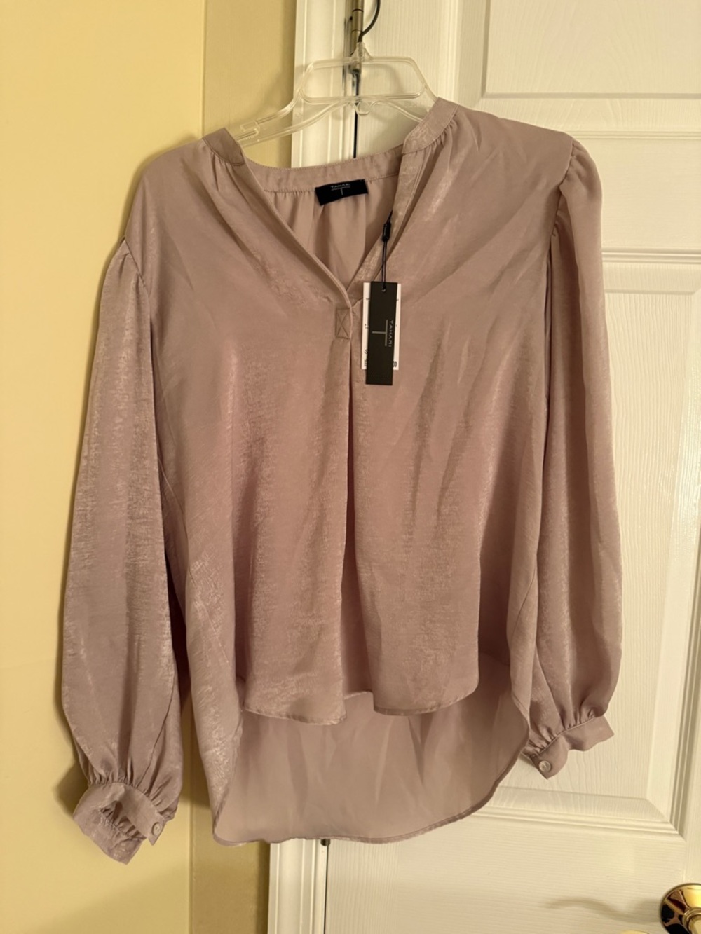 Tahari Dusty Mauve Satin V-Neck Blouse